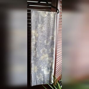 One Pair Floral Gray and Cream Drapes W/Lining